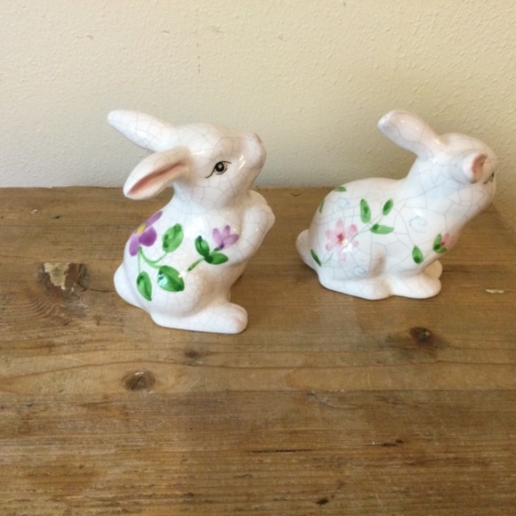 VTG Ks Collection Porcelain Bunny Rabbit w/Crazed Pattern 4” Set of 2 - Picture 3 of 7